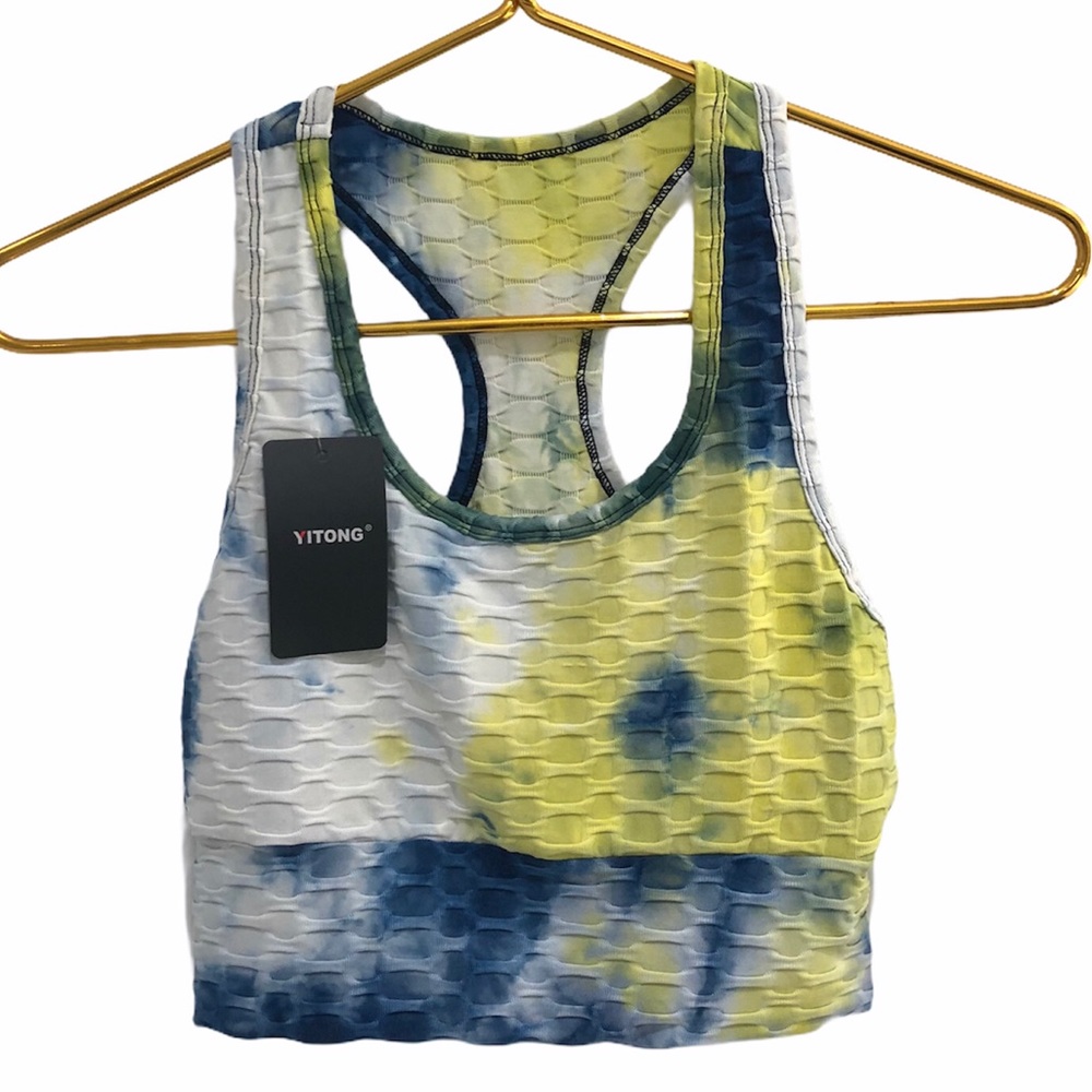 NWT Yitong Yellow and Blue Tie Dye Sports Bra!